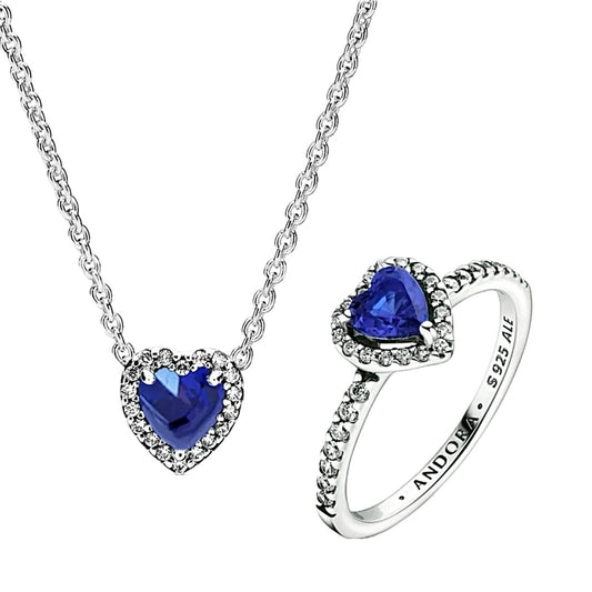 Set Pandora De Corazón Azul Brillante