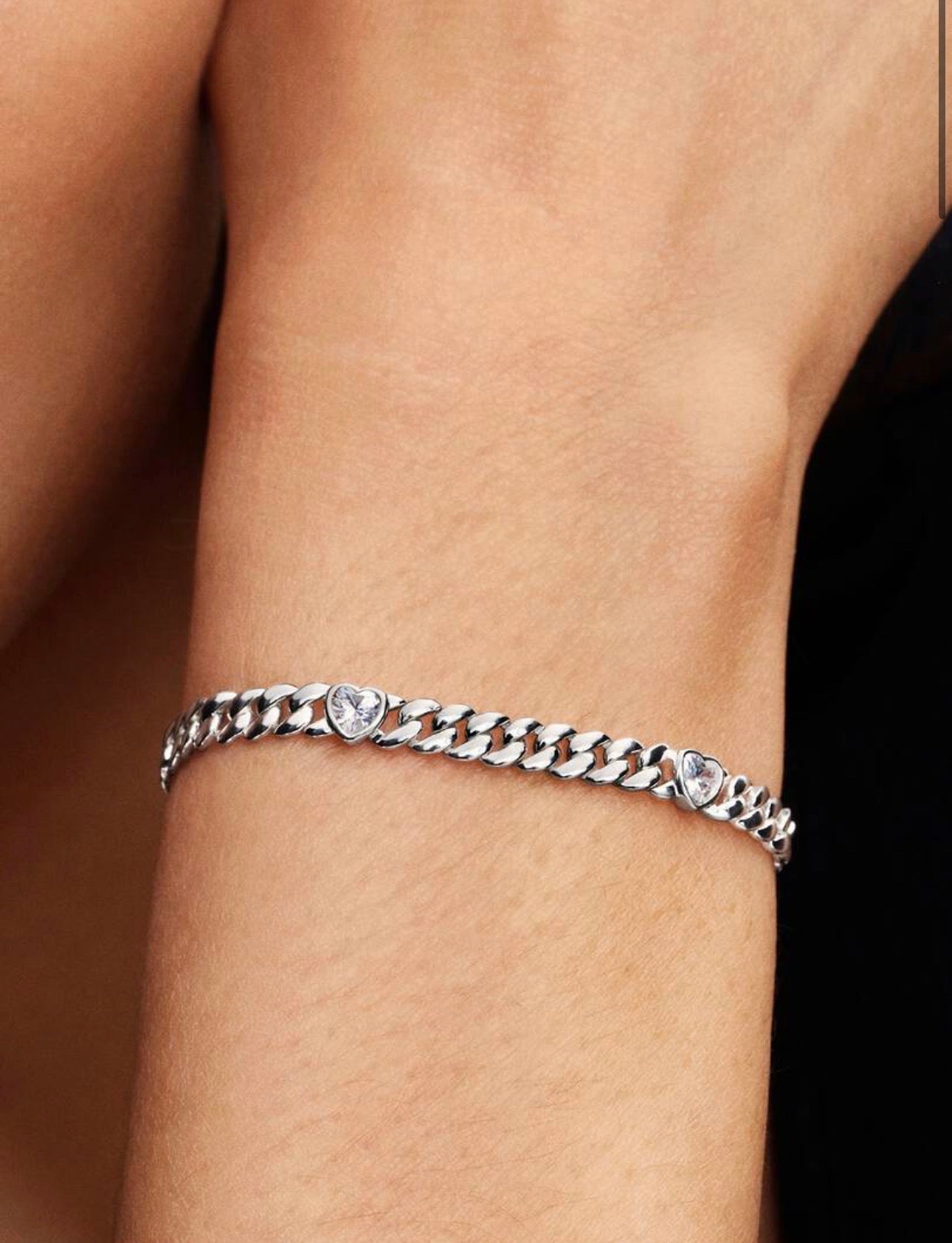 Brazalete de Cadena cubana Corazón Plata