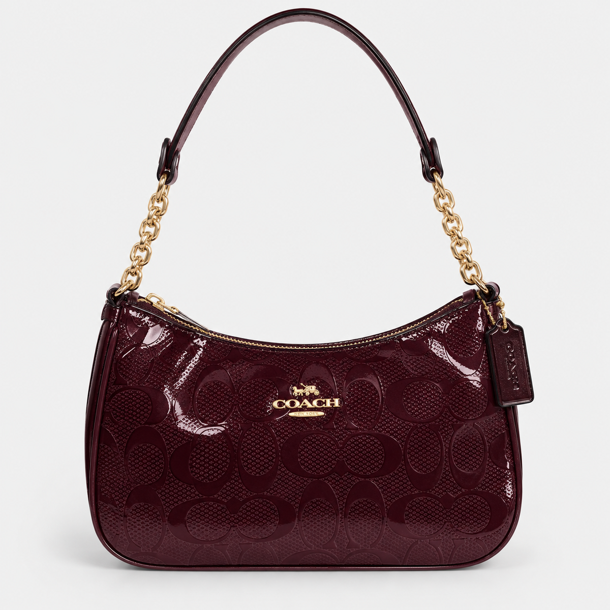 Cartera Coach De Hombro Mediana Teri Color Rojo Vino En Charol