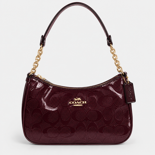 Cartera Coach De Hombro Mediana Teri Color Rojo Vino En Charol