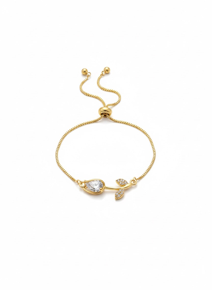Pulsera Ajustable De Tulipán Con Zirconia Blanca