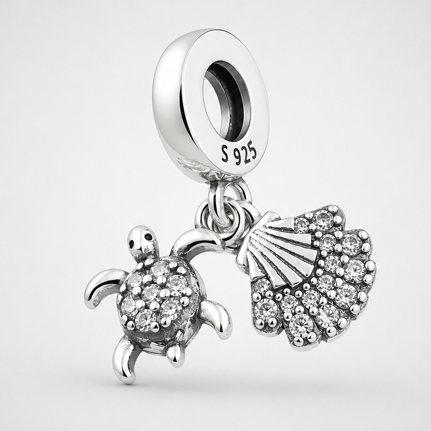 Charm Pandora Colgante De Tortuga y Concha de Mar