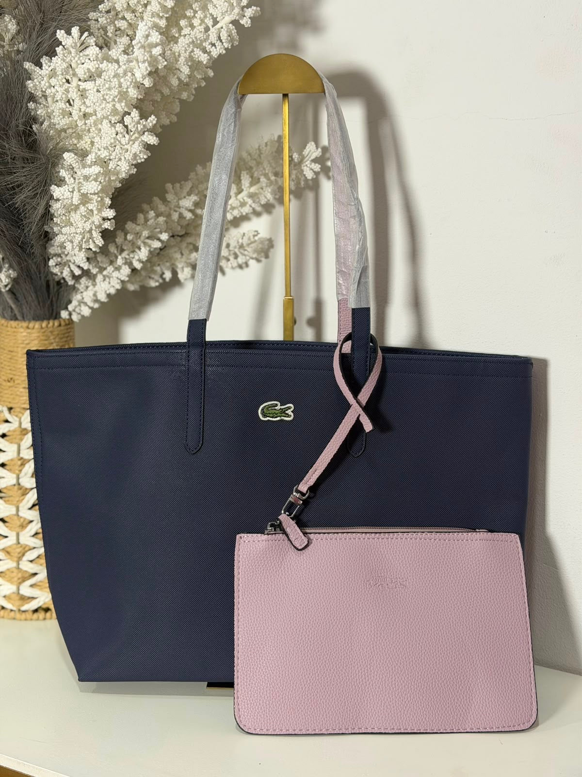 Cartera Lacoste Grande Con Bolsa De Mano De 2 Colores Azul Y Morado