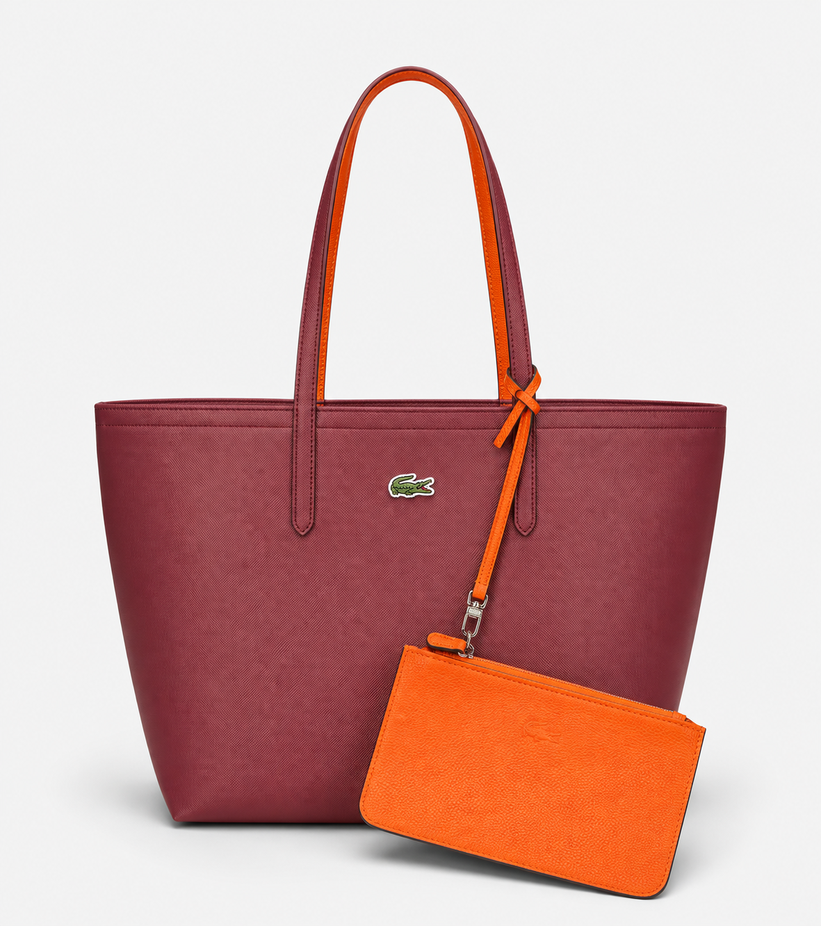 Cartera Lacoste Grande Con Bolsa De Mano De 2 Colores Rojo Y Naranja