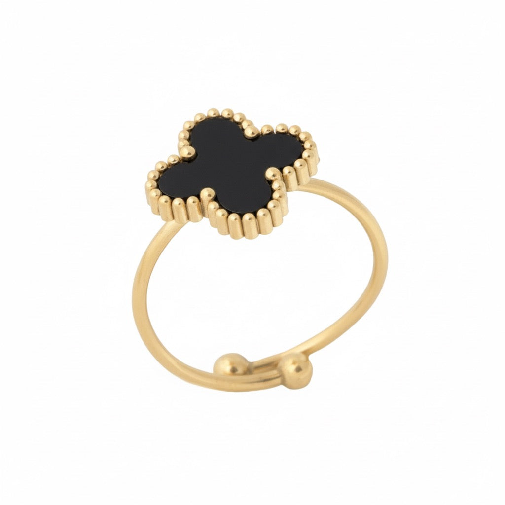 Anillo Ajustable Van Cleef Un Trébol Negro