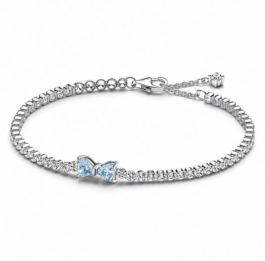 Brazalete Pandora De Tenis Moño Brillante Celeste