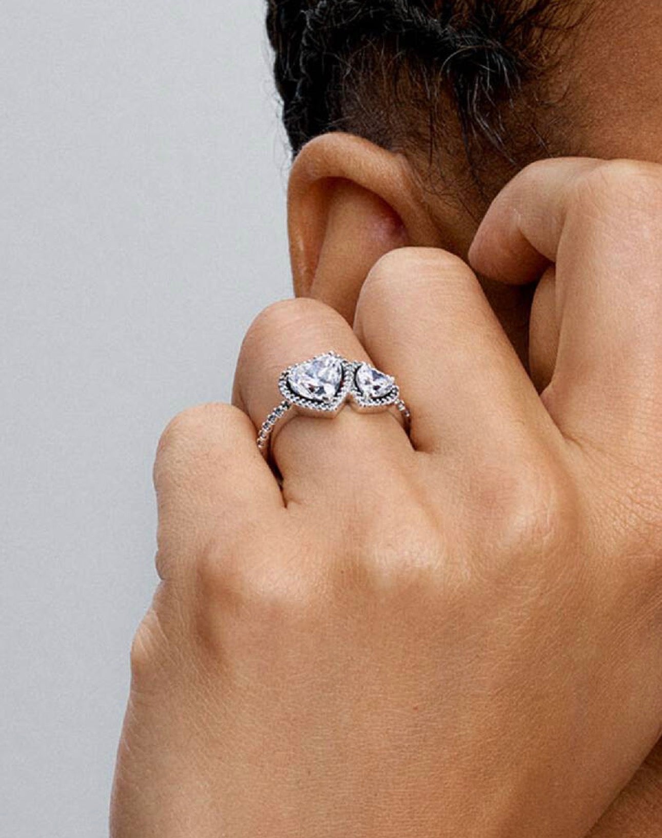 Anillo Pandora Doble Corazon Halo Brillante