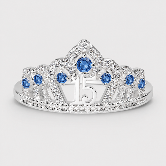 Anillo De 15 Años En Plata Modelo 2 En Azul