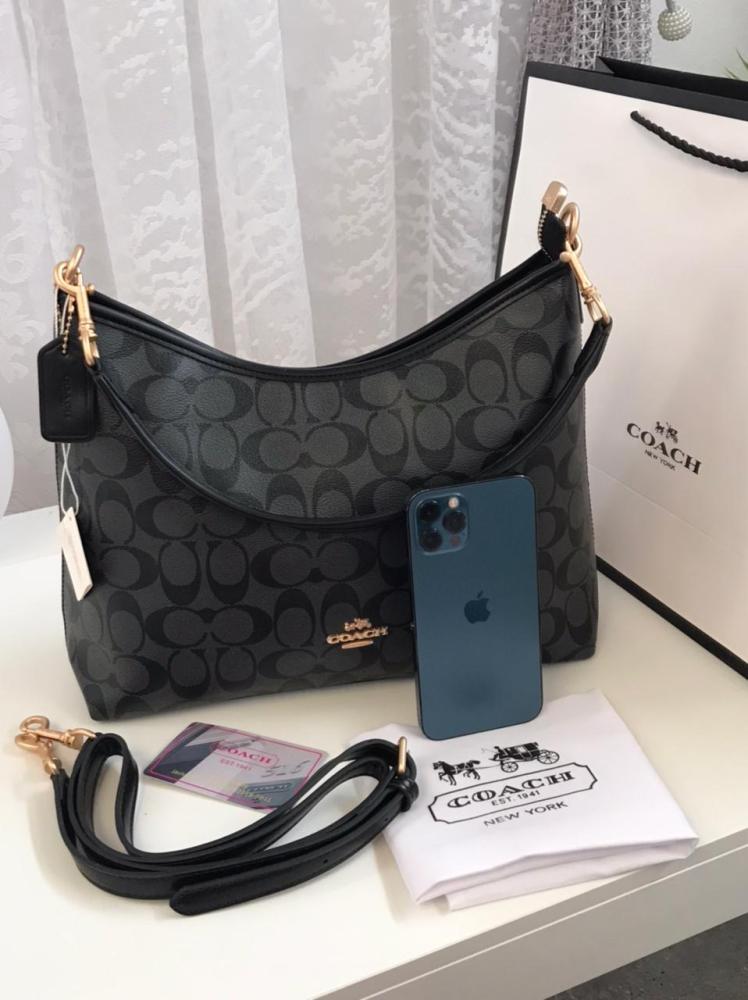Cartera Coach Laurel en lona de firma color negro