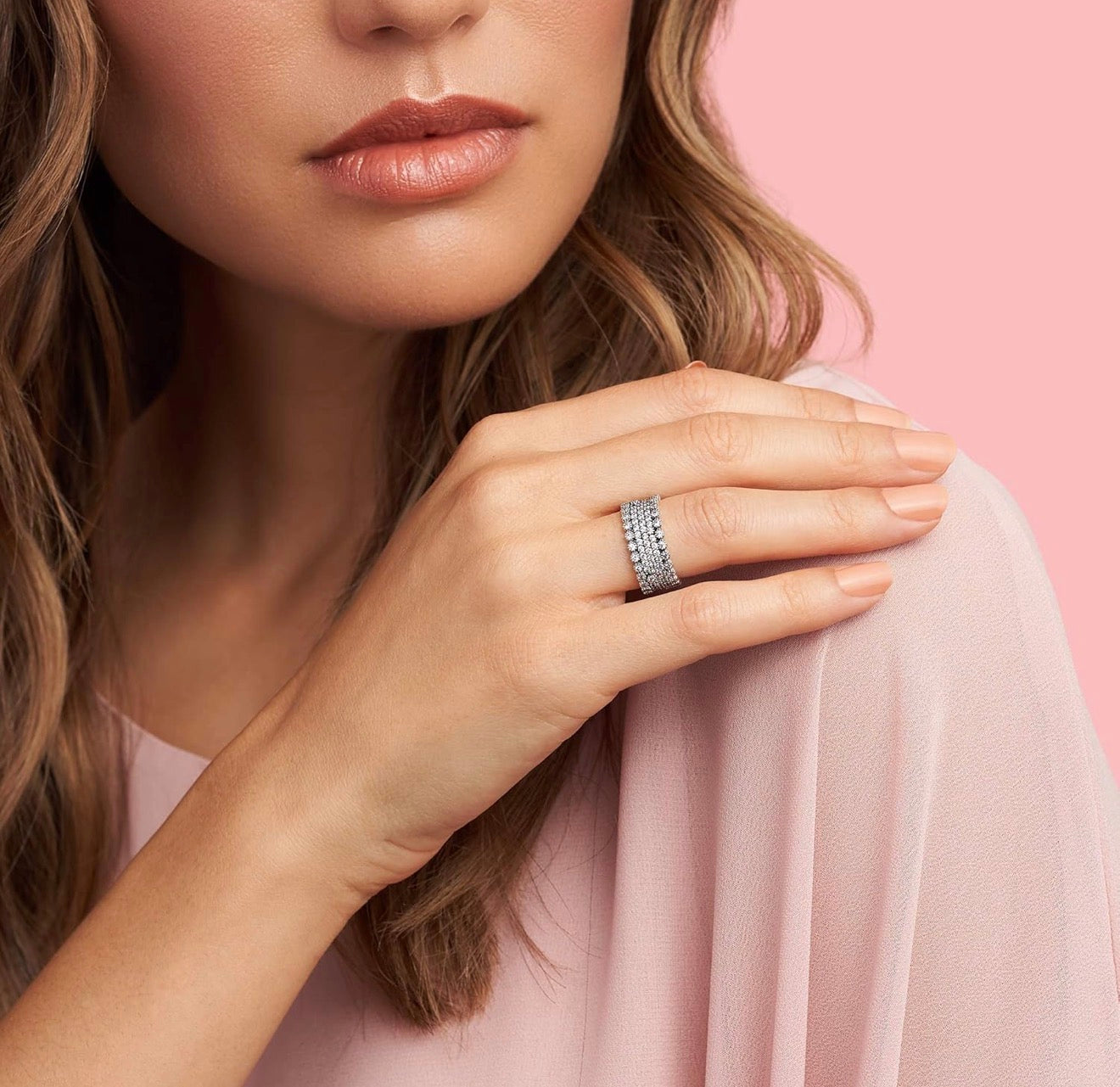 Anillo Pandora Banda Pave Brillo Lujoso