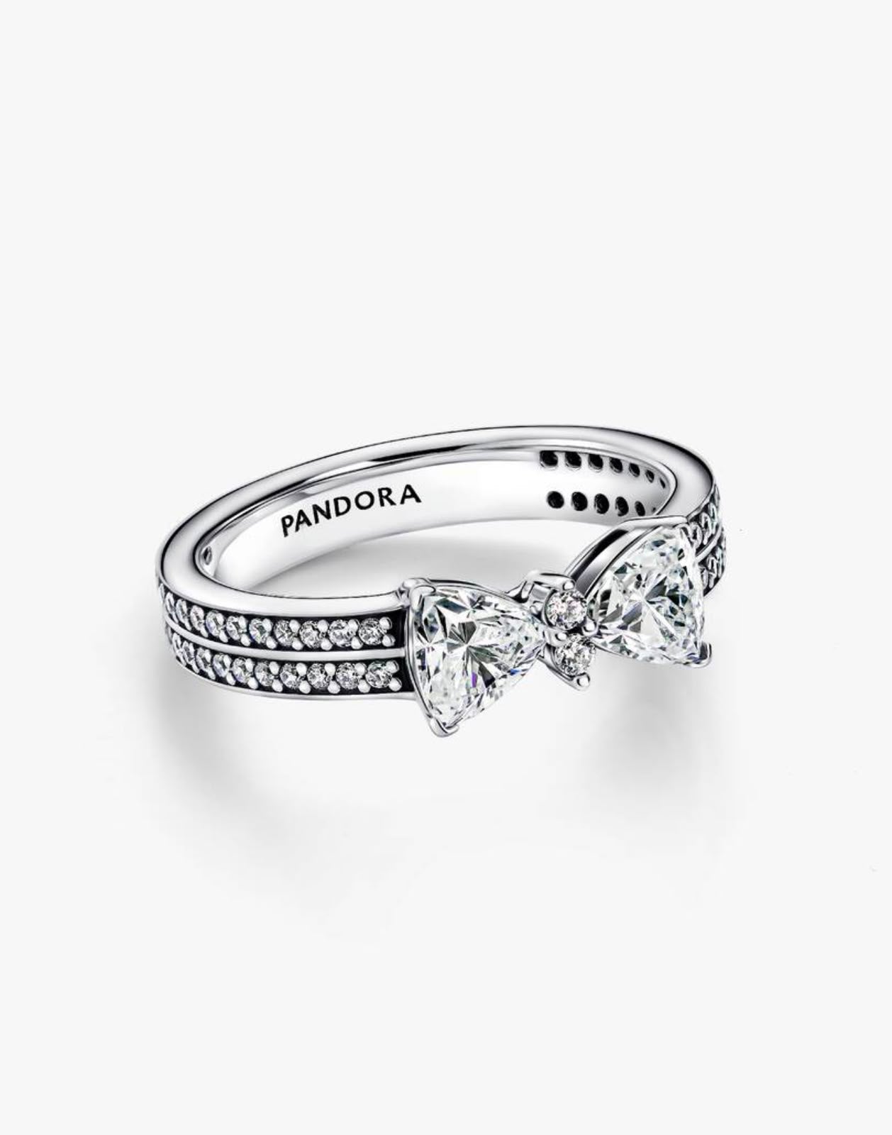 Anillo Pandora de doble fila con lazo brillante