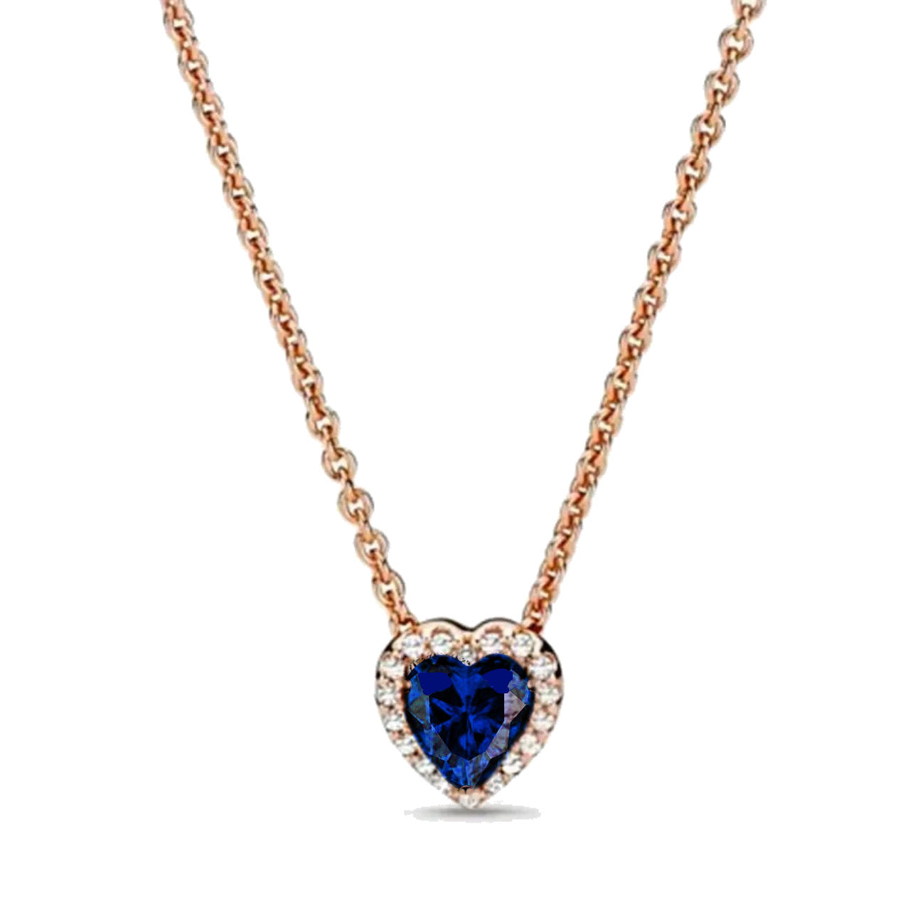 Collar Pandora Corazón Azul En Rose Gold
