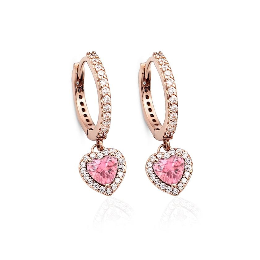 Argollas Pandora De Aro Corazón Halo Brillante Rose Gold