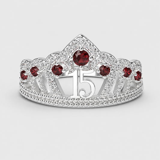 Anillo De 15 Años En Plata Modelo 2 En Rojo