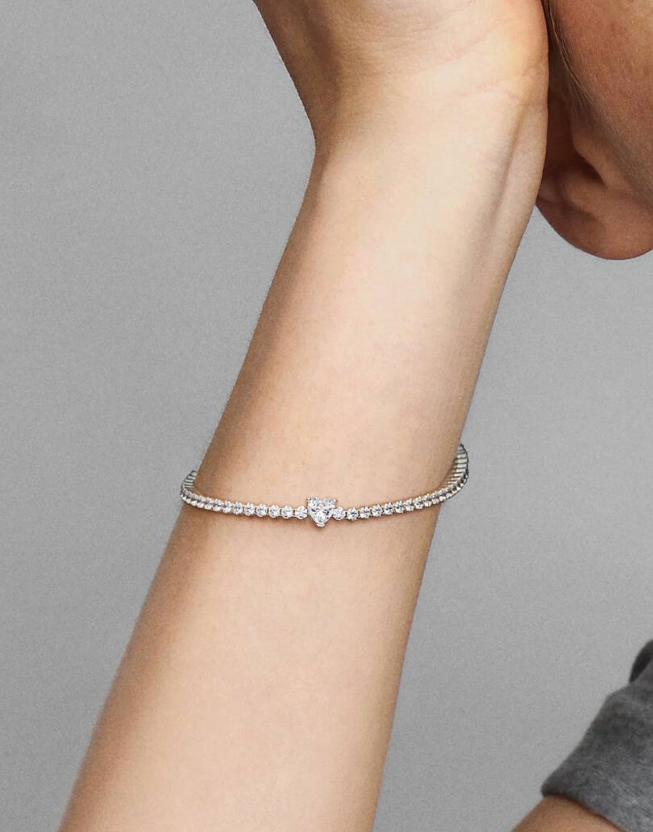 Pulsera Pandora de Tenis Corazón Blanco Brillante