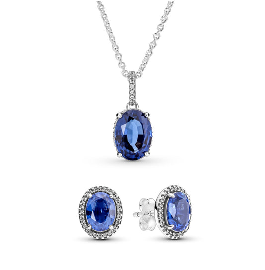 Set De Regalo Pandora Halo De Impacto Ovalado Azul