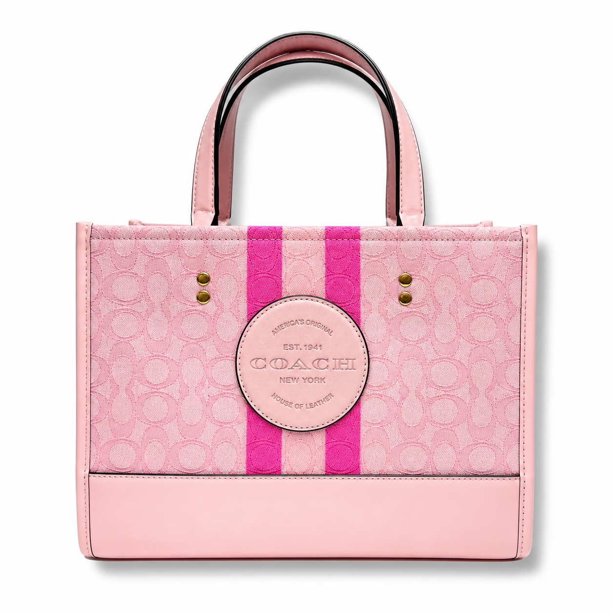 Cartera Coach Dempsey En Jacquard De Firma Rosa Con Caja