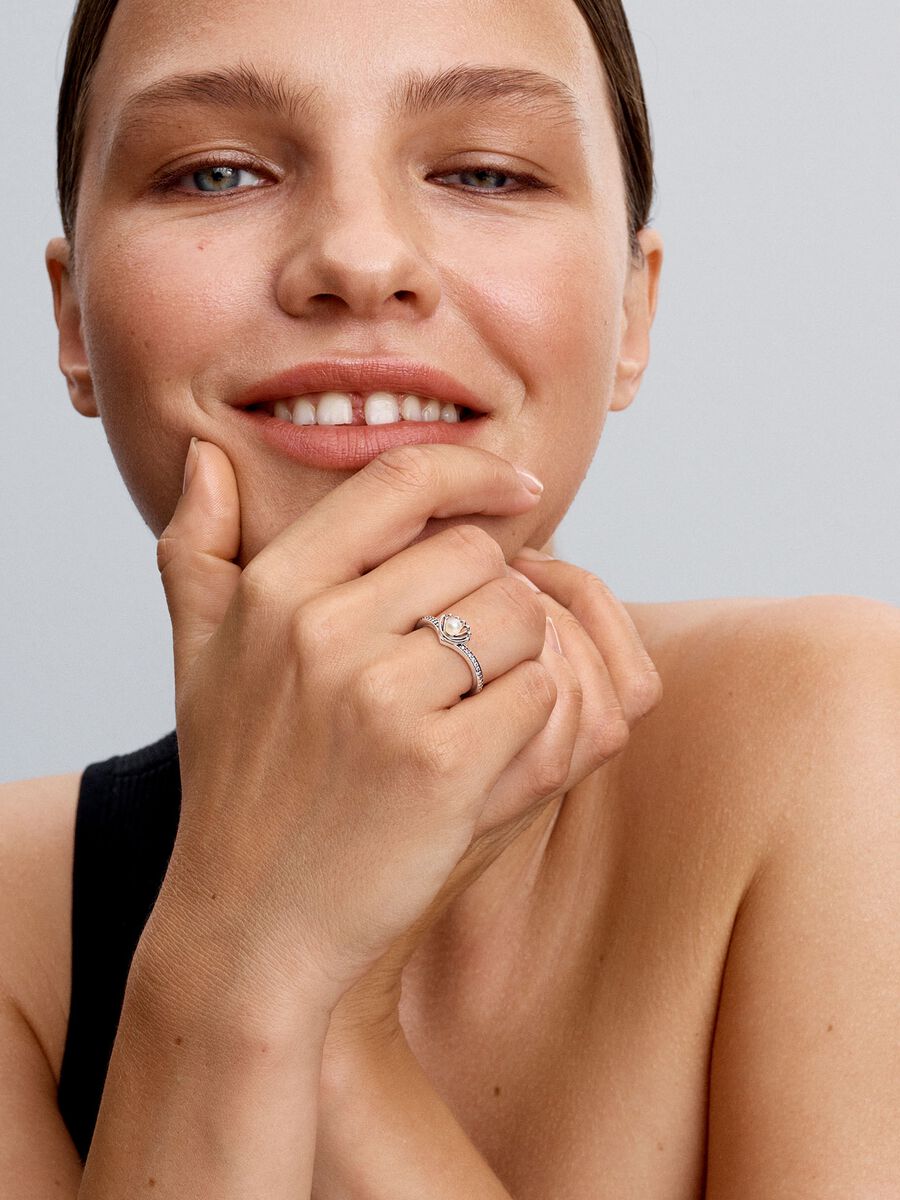 Anillo Pandora Perla Cultivada de Agua Dulce Tratada Concha Princesa Ariel de Disney