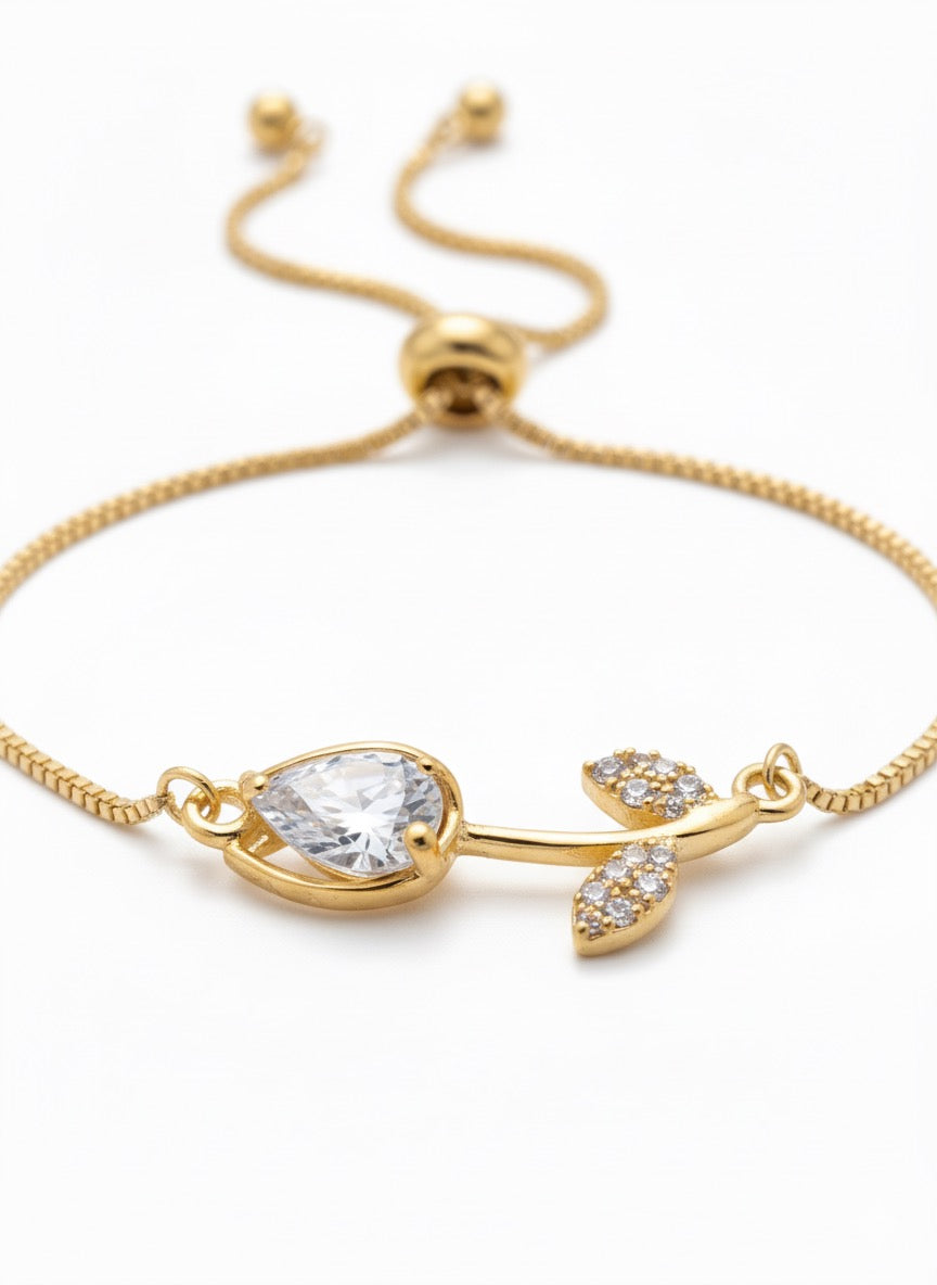 Pulsera Ajustable De Tulipán Con Zirconia Blanca