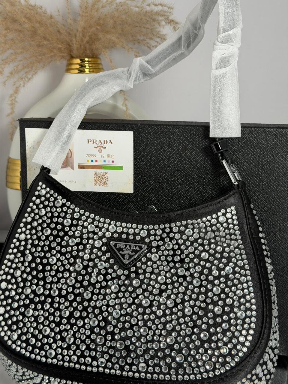 Cartera Prada Cleo De Satén Con Cristales Con Caja
