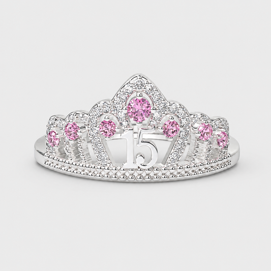 Anillo De 15 Años En Plata Modelo 2 En Rosa
