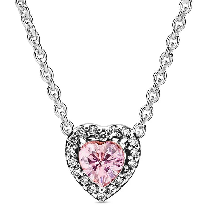 Collar Pandora De Corazón Rosa Brillante