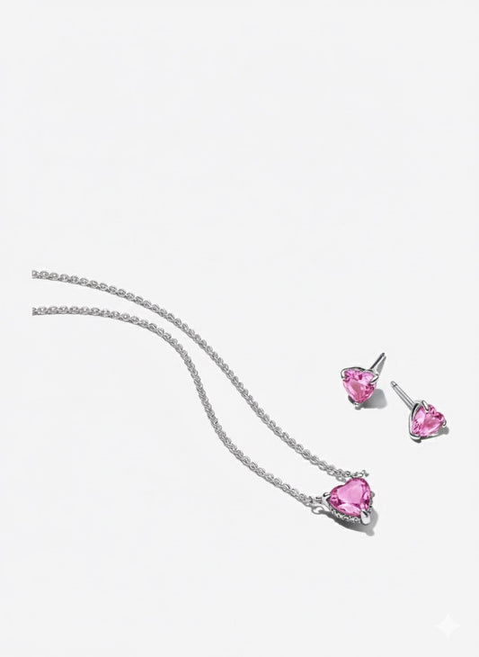 Set Pandora de Regalo Collar y Pendientes Corazón Rosa