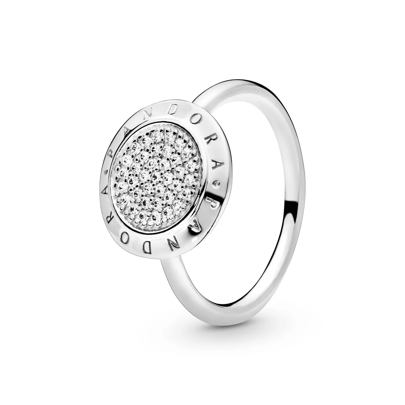 Anillo Pandora con pave y logotipo plata