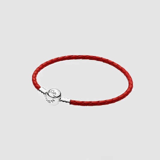 Pulsera Pandora De Cuero Rojo Con Broche En Plata