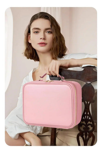 Maletín Para Maquillaje Rosa De Espejo Con Luz Led