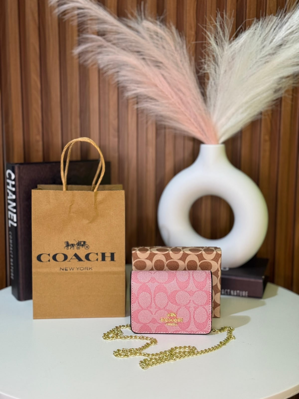 Cartera Coach Mini Rosa De Cadena Con Caja