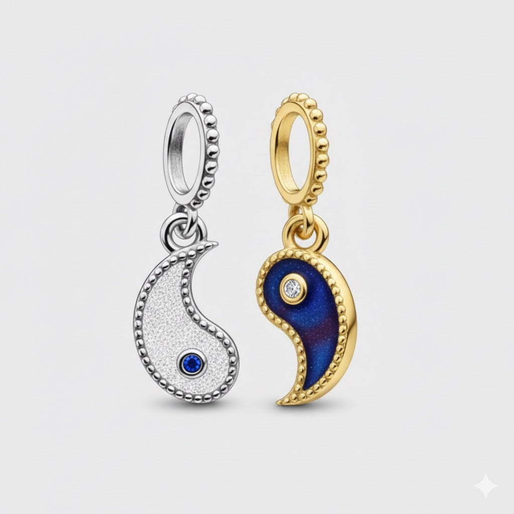 Charm Pandora Brillante de Yin y Yang Dorado y Plateado (2 charms)