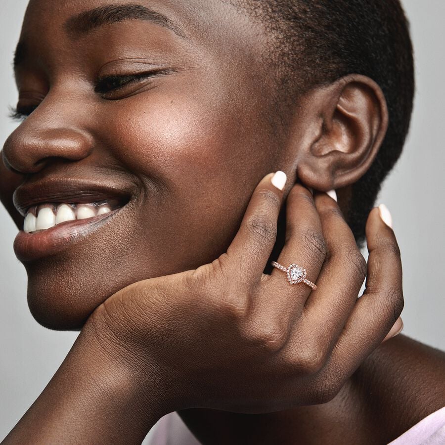 Anillo Pandora Corazón Blanco Brillante en Rose Gold