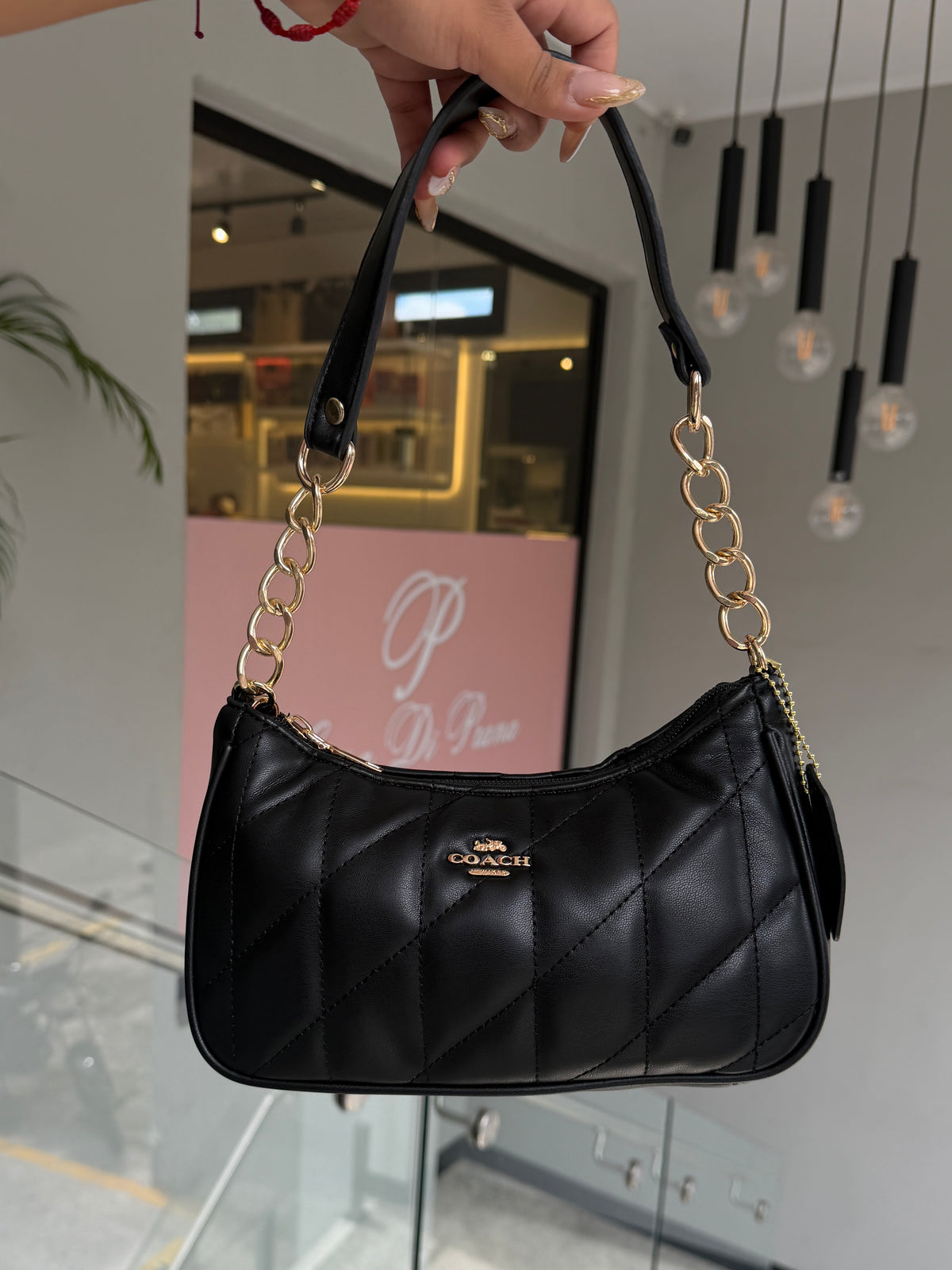 Cartera Coach Teri De Hombro Acolchonada Negra