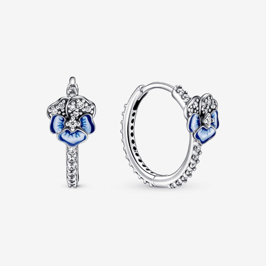 Argollas Pandora Aro Flor Pensamiento Azul
