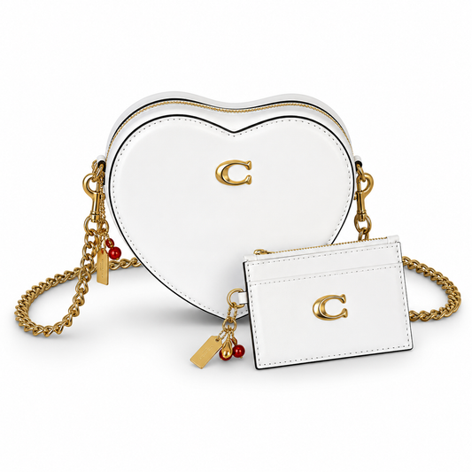 Cartera Coach De Corazón Con Tarjetero Color Blanco