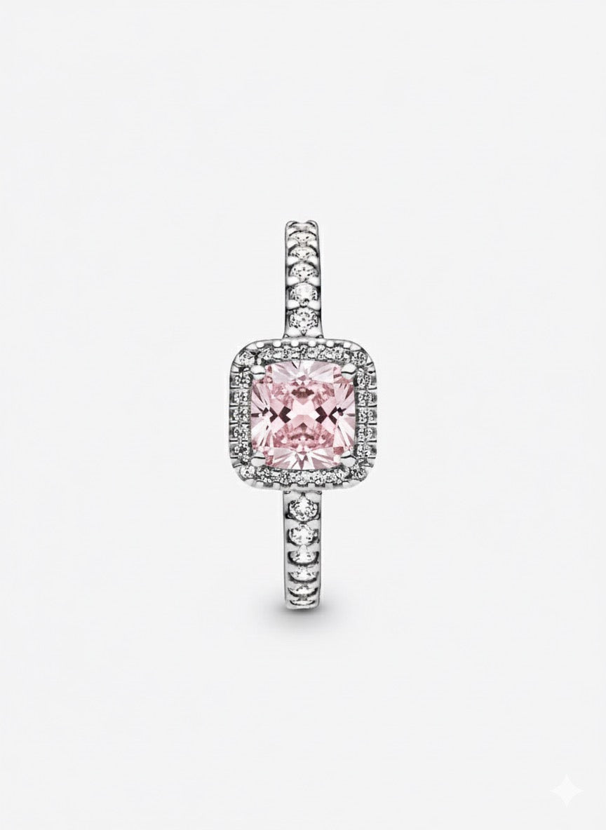 Anillo Pandora Cuadrado Rosa Elegante Atemporal