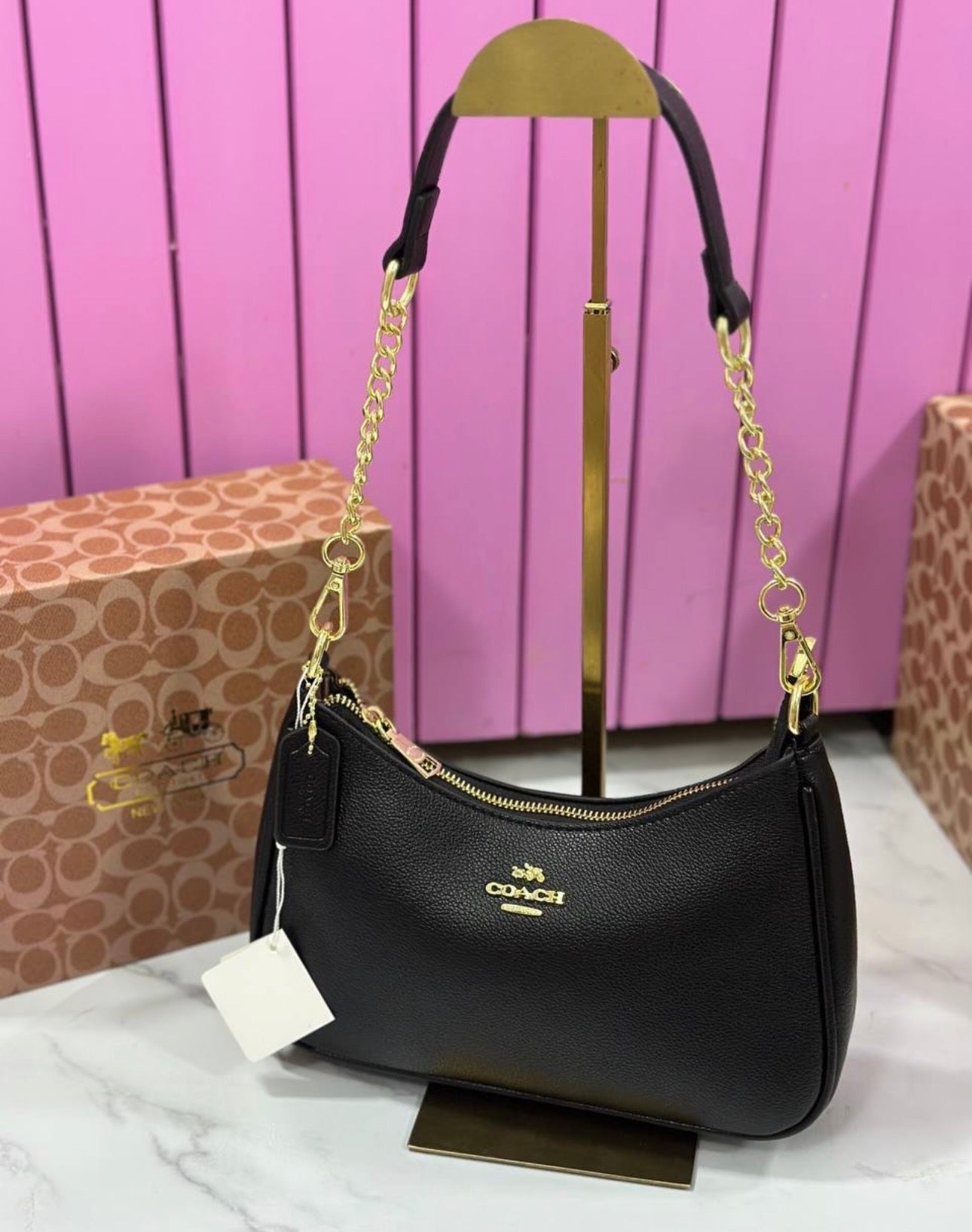 Cartera Coach Teri Negra Con Strap Largo