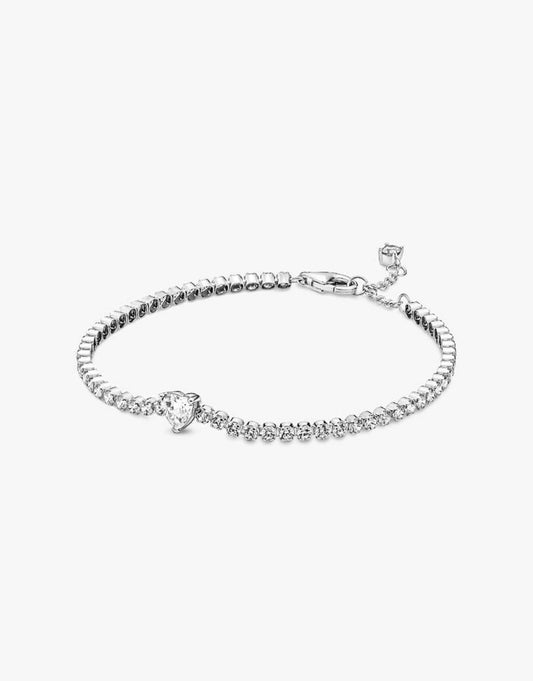 Pulsera Pandora de Tenis Corazón Blanco Brillante