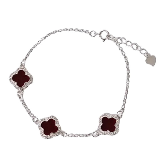 Brazalete Van Cleef De 3 Tréboles Rojo Con Orilla En Plata