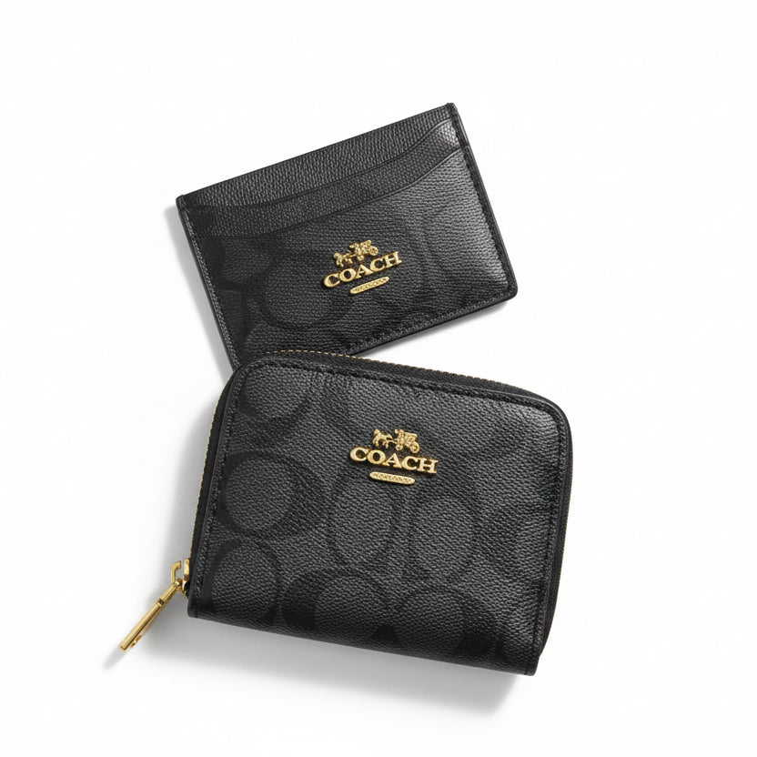 Monedero Con Tarjetero Coach Negro Con Logo