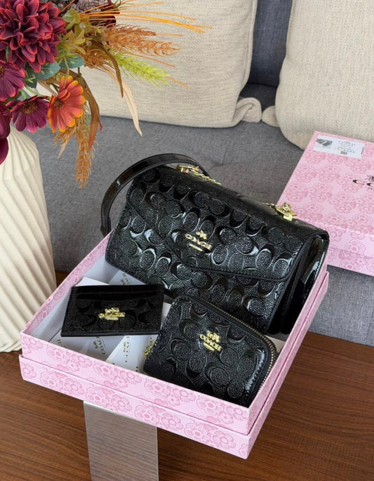 Set Coach De 3 Piezas Rectangular Negro Con Caja