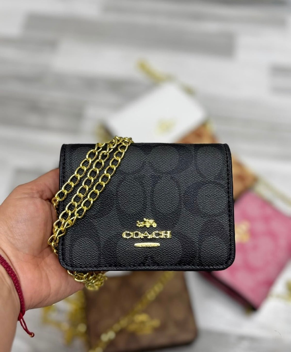 Cartera Coach Mini Gris De Cadena Con Caja