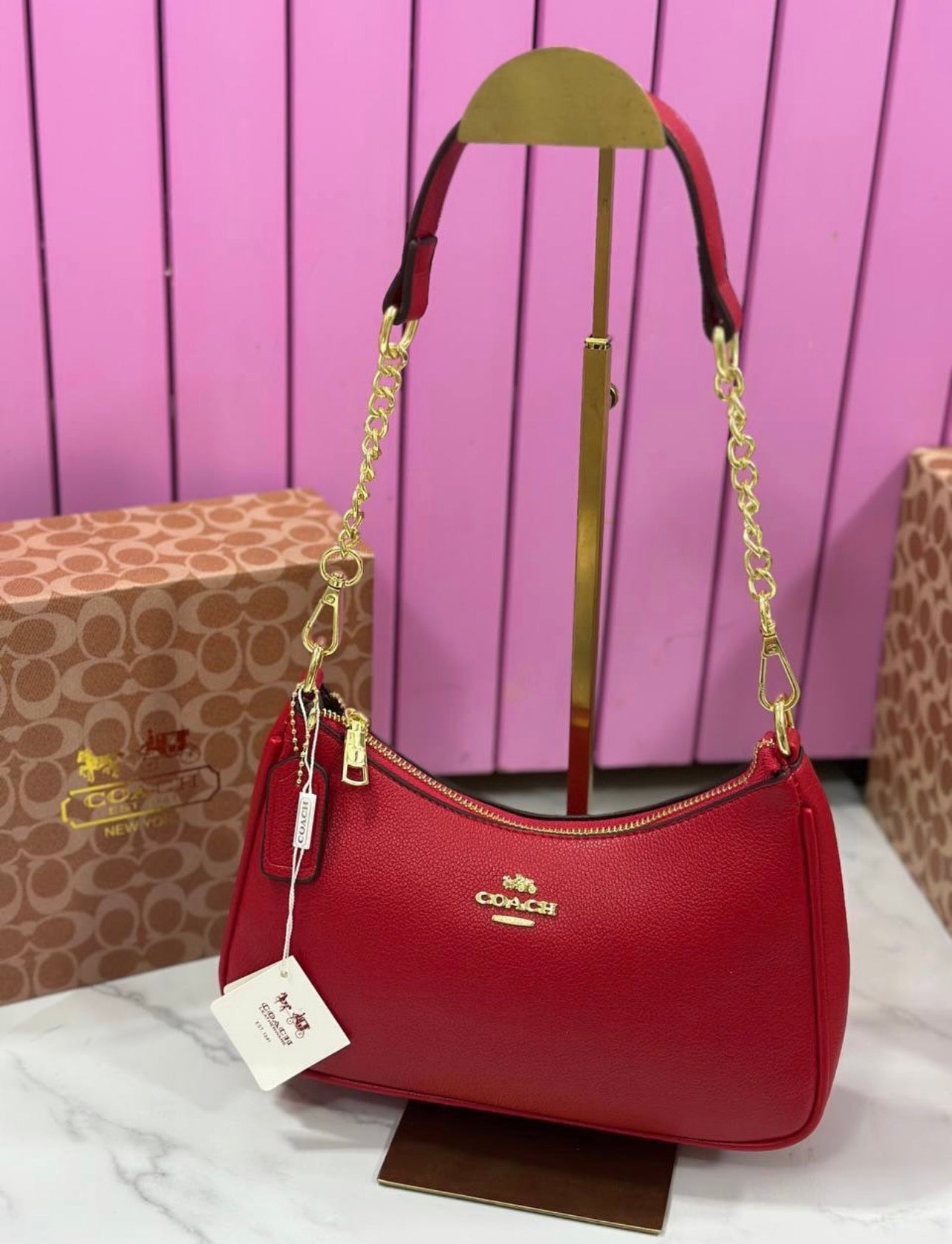 Cartera Coach Teri Roja Con Strap Largo