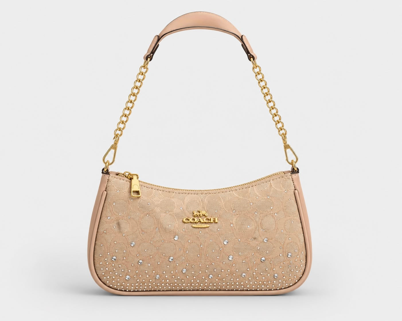 Cartera Coach Teri De Hombro Con Brillos Beige