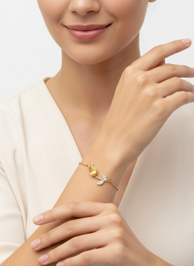 Pulsera Ajustable De Tulipán Con Zirconia Amarilla