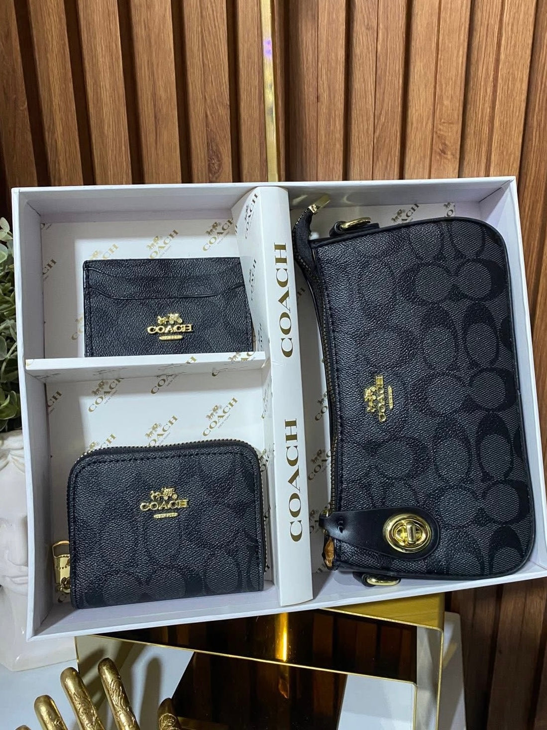 Set de Carteras Coach 3 Piezas Negro Con Logo