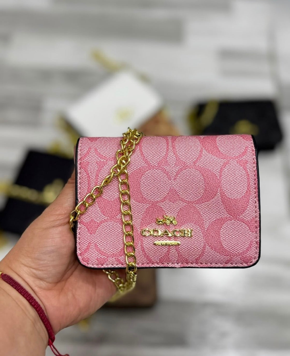 Cartera Coach Mini Rosa De Cadena Con Caja