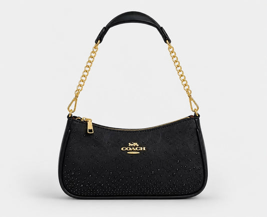 Cartera Coach Teri De Hombro Con Brillos Negra