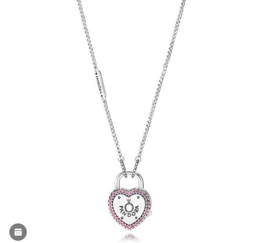 Collar Pandora Corazón Candado Rosa